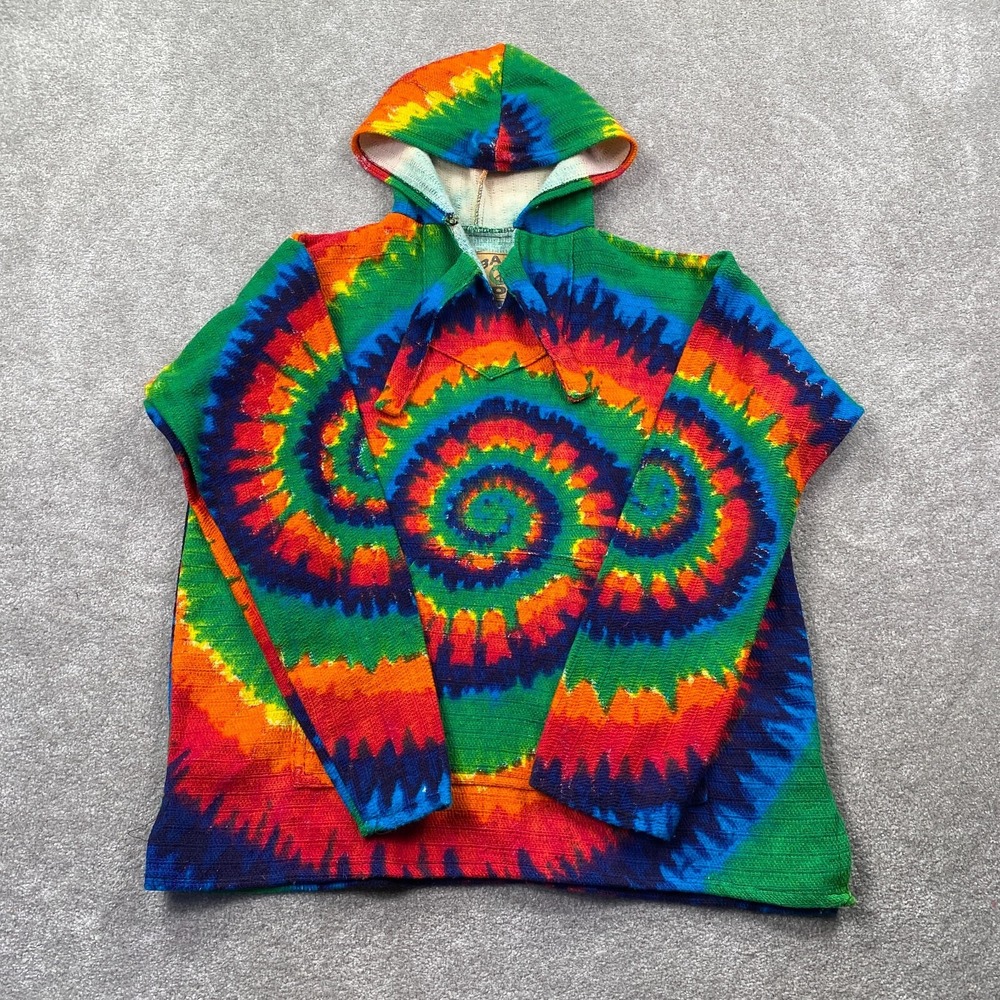 Baja Joe Hoodie Men S Multicolor Tie Dye Vintage Woven Drug Rug Pullover